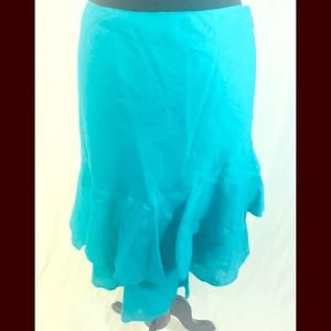 Ann Taylor linen aqua ruffled skirt size 4